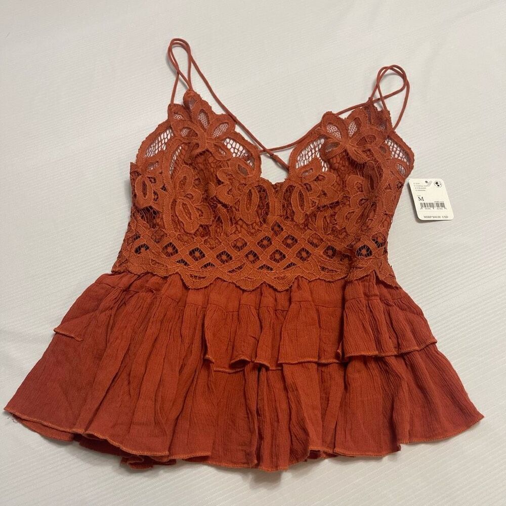 NWT Intimately Free People Winding Road Burnt Orange Lace Tank Top Size Medium